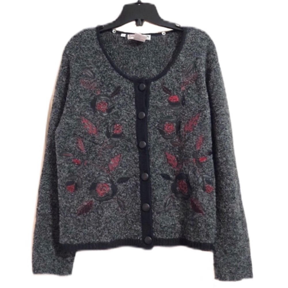 Nancy Bolen City Girl Gray/Black/Red Sweater